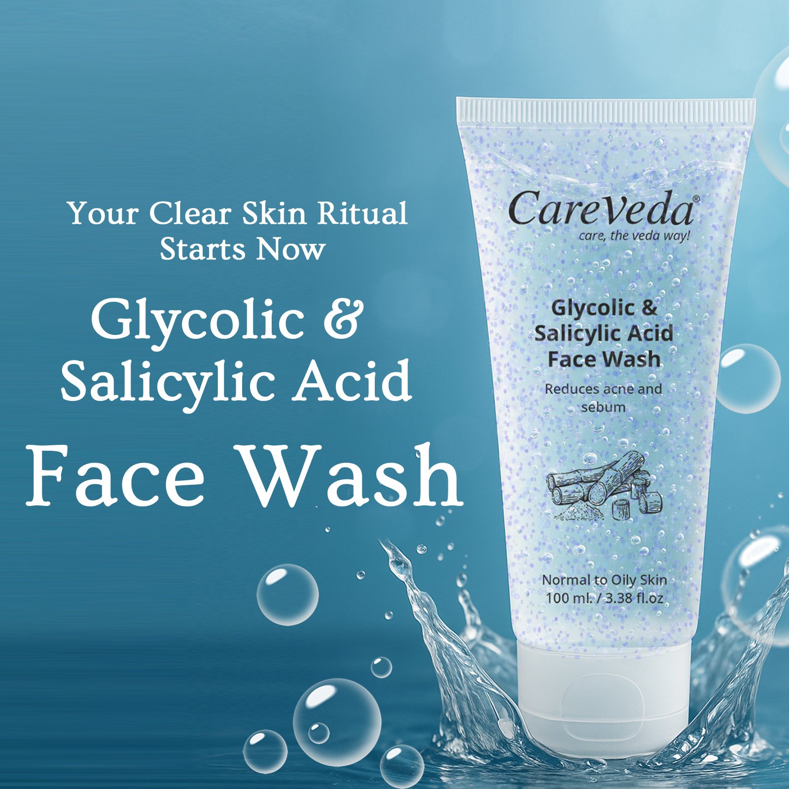 Glycolic & 1% Salicylic Acid Face Wash for Acne & Oil Control 100ml - Image 2