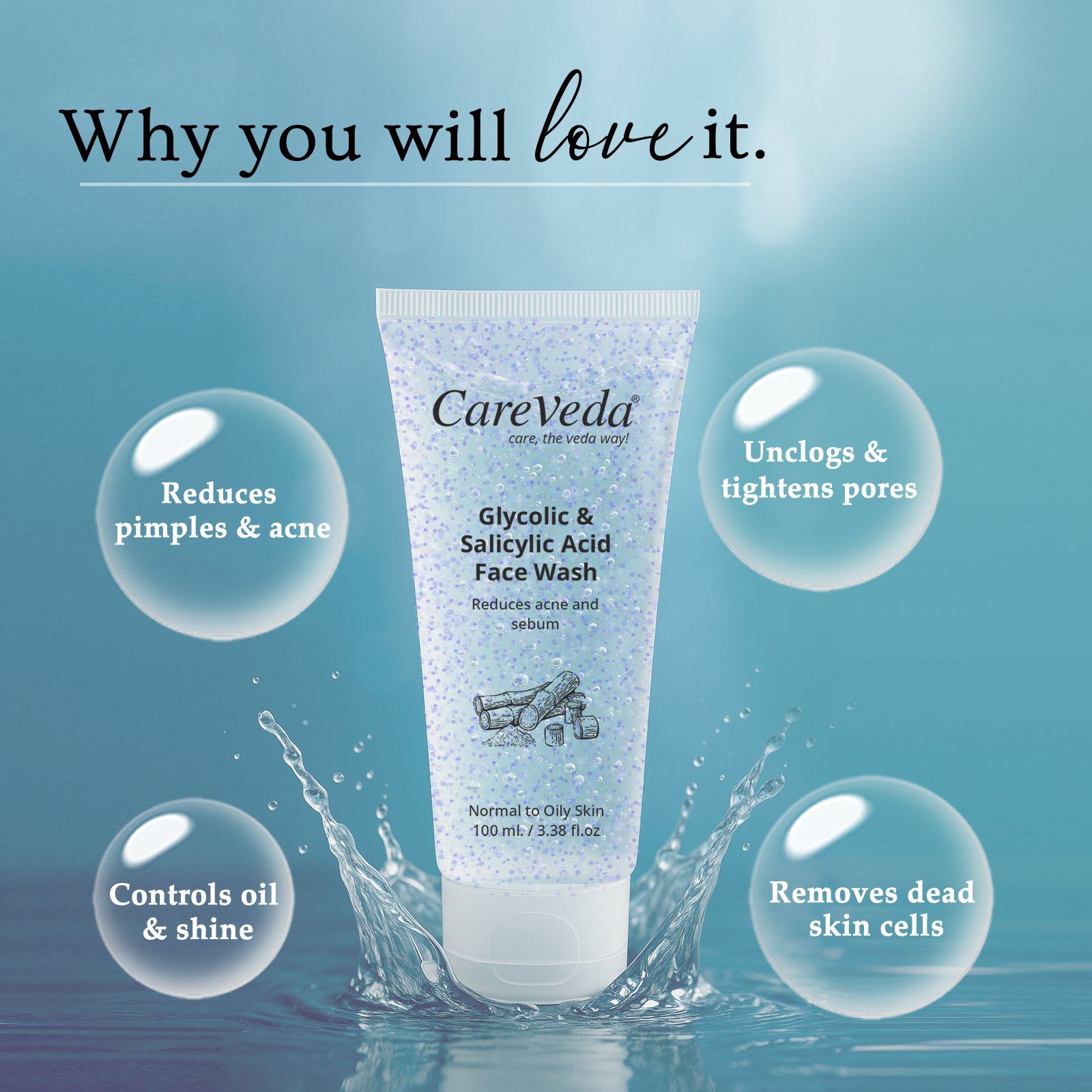 Glycolic & 1% Salicylic Acid Face Wash for Acne & Oil Control 100ml - Image 3