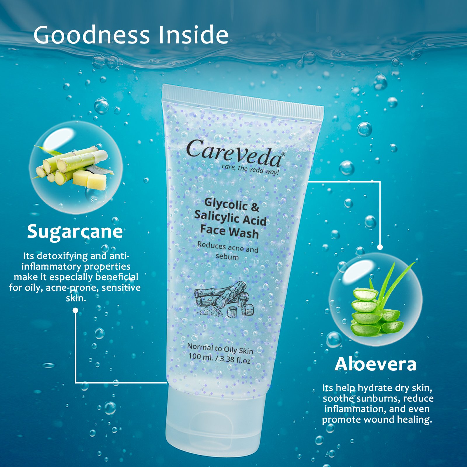 Glycolic & 1% Salicylic Acid Face Wash for Acne & Oil Control 100ml - Image 4