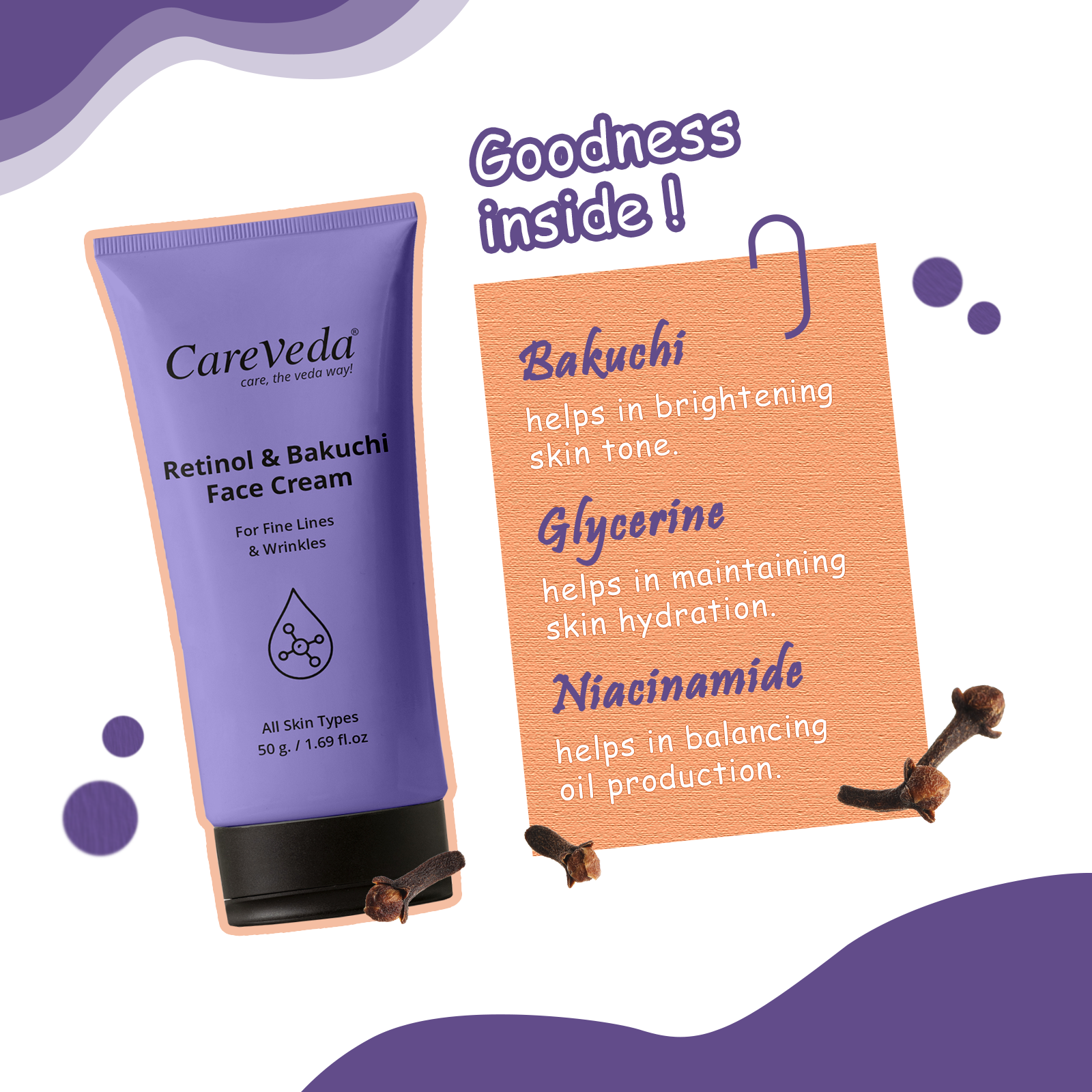 Retinol & Bakuchi Face Cream For Fine Lines & Wrinkles Suitable For All Skin Types 50gm - Image 3